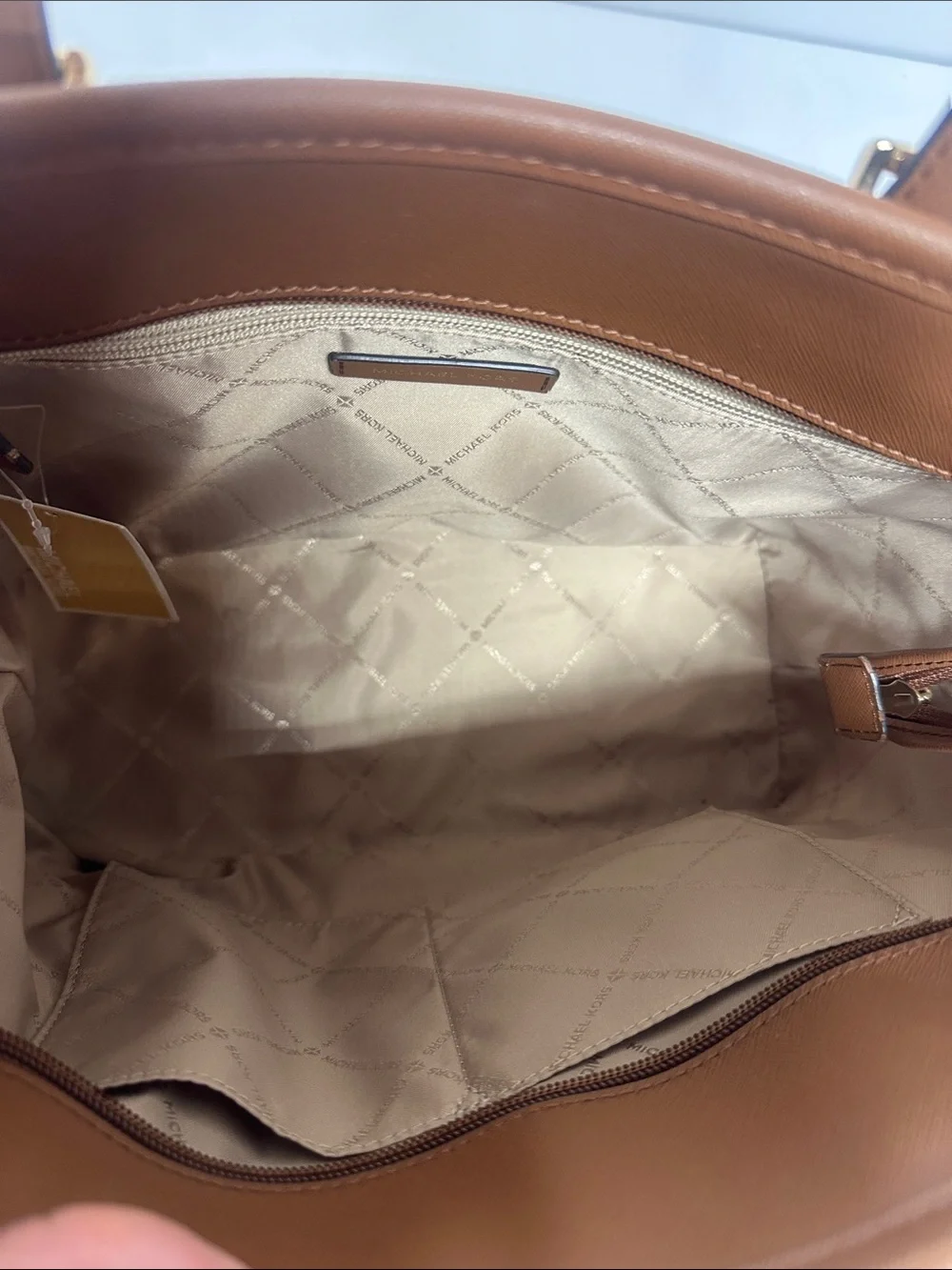 Michael Kors Beige Signature Canvas Tote with Brown Trim